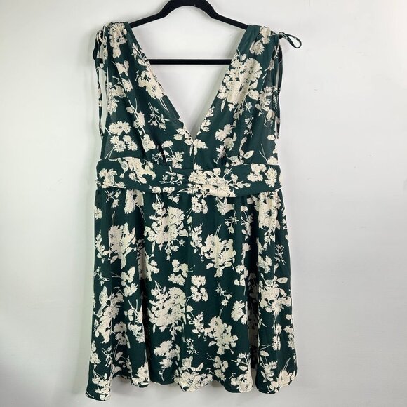 Dresses & Skirts - Floral Print Dress Green Sleeveless V Neck Summer Mini Dress Casual